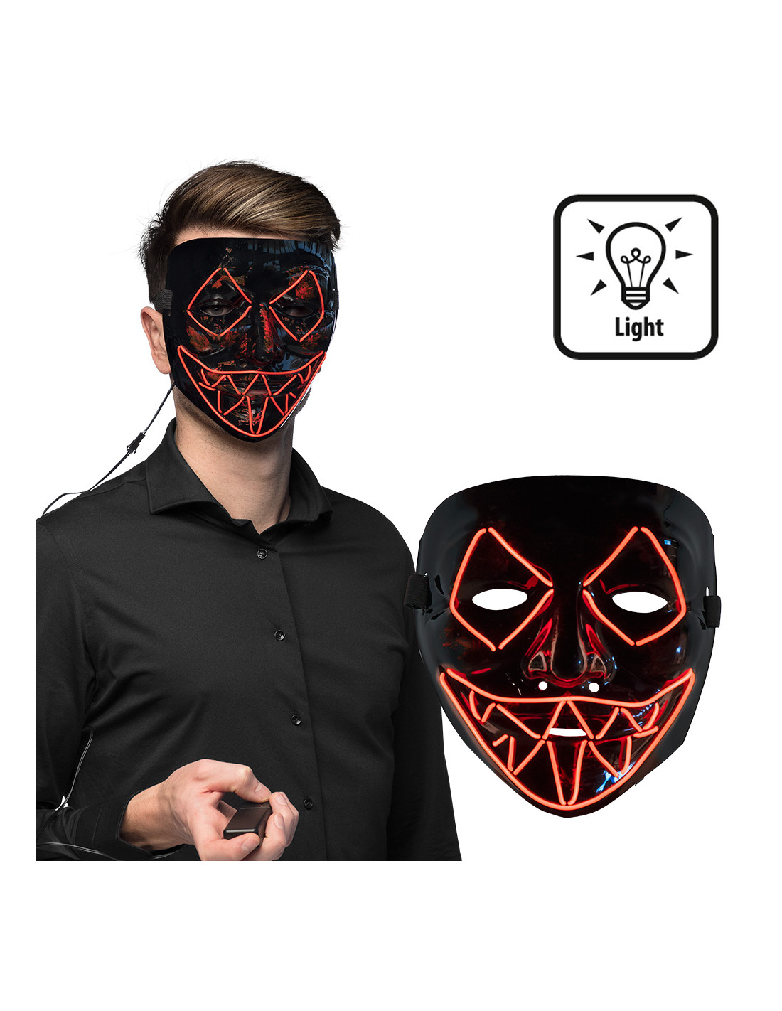 Masque LED Halloween Purge – 3 Modes Lumineux, Piles AA, Taille Unique Ajustable, Pour Fêtes Et Cosplay